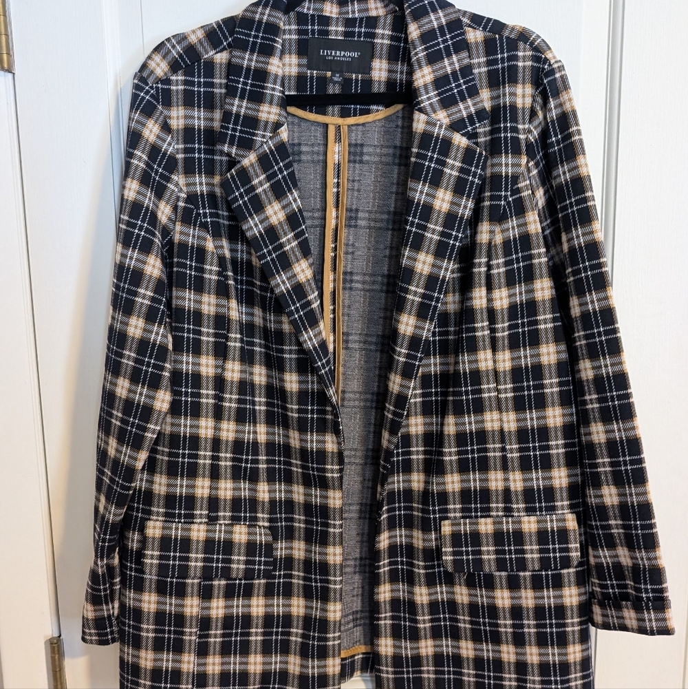 Liverpool Plaid Boyfriend Blazer Longline Blazer - Black & Cream